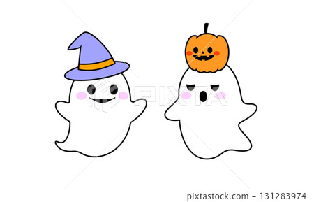 萬聖節裝扮的可愛幽靈的插圖素材 131283974