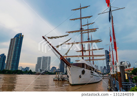 Iconic prirate ship at Asiatique the riverfront at dusk, Bangkok 131284059