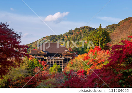 Tourist people at Kiyomizudera temple terrace in autumn, Kyoto 131284065