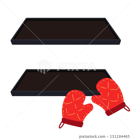 Oven baking sheet and mitts vector illustration Oven baking sheet and mitts vector illustration 131284465