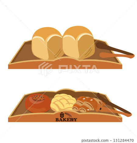 木托盤上的麵包和各種麵包的向量插圖 131284470