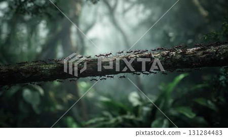 Living Bridge of Army Ants in Misty Rainforest Nature Desktop Wallpaper Background 131284483