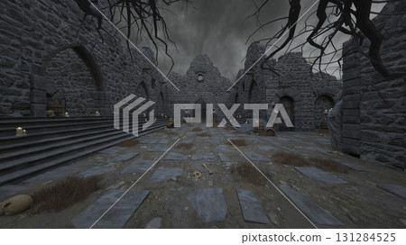 庭院裡有一尊尼姑雕像 131284525