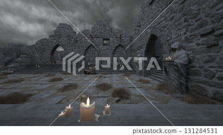 Courtyard with statue of a nun 131284531