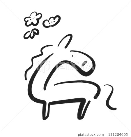 毛筆畫松竹梅與可愛馬2026年素材水墨畫單色 131284605