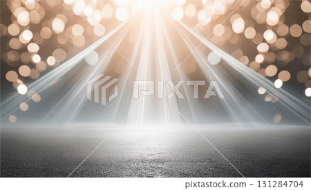 A fantastical stage with a sparkling background and light streaming in. Abstract frame background wallpaper AI-generated 131284704