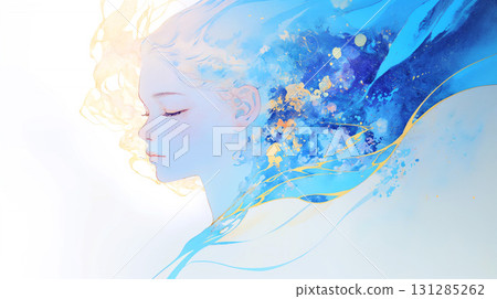 星空和女人的側面 131285262