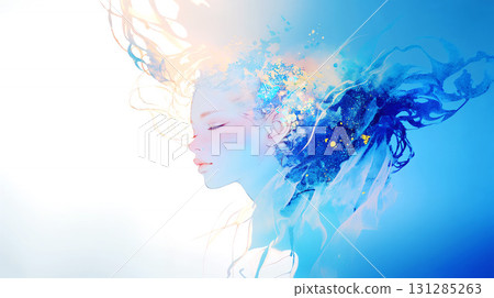 星空和女人的側面 131285263