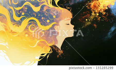 星空和女人的側面 131285299
