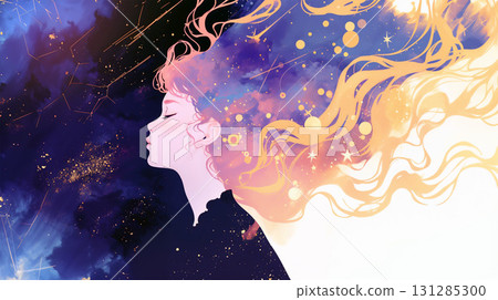 星空和女人的側面 131285300
