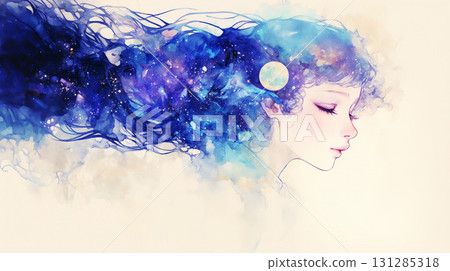 Starry sky and a woman's profile 131285318