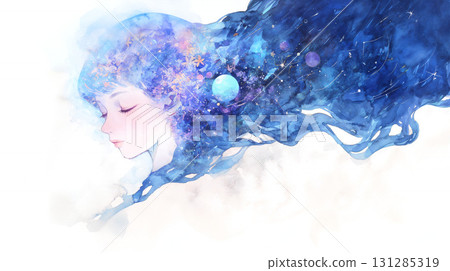 Starry sky and a woman's profile Starry sky and a woman's profile 131285319