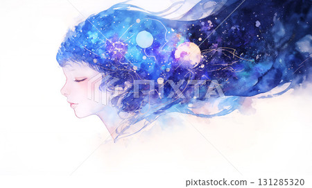 Starry sky and a woman's profile 131285320