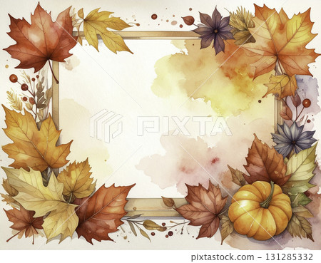 Beautiful watercolor background of autumn leaves 131285332