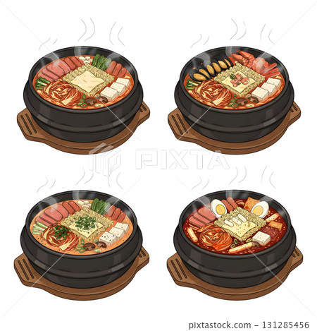 Budae Jjigae food collection set. Korean Food. Illustration design. 131285456