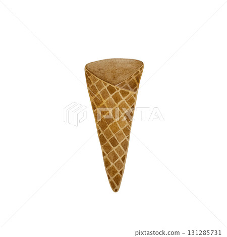 Watercolor waffle cone. Empty crispy waffle cone isolated on white background. 131285731