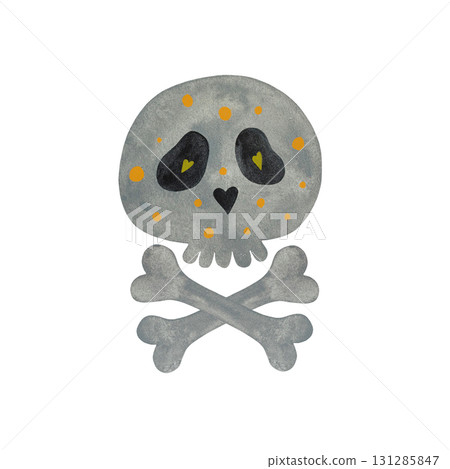 Watercolor skull and crossbones. Stylized gray skull with crossbones isolated on white. Watercolor skull and crossbones. Stylized gray skull with crossbones isolated on white. 131285847