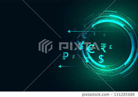 digital money transfer techno concept background with circuit diagram 131285886