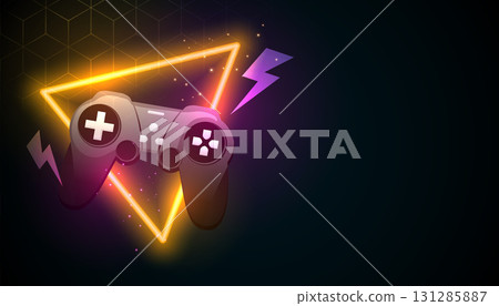 digital remote controller background with glowing neon fame 131285887