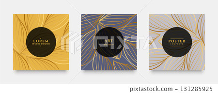 elegaant set of three social media banner with golden leaf design 131285925