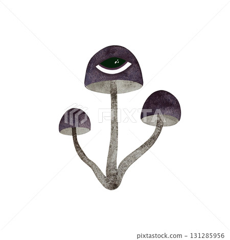 Watercolor magic mushroom. Stylized lilac mushroom with eye isolated on white background. 131285956