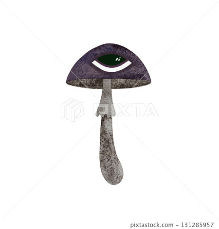 Watercolor magic mushroom. Stylized lilac mushroom with eye isolated on white background. Watercolor magic mushroom. Stylized lilac mushroom with eye isolated on white background. 131285957