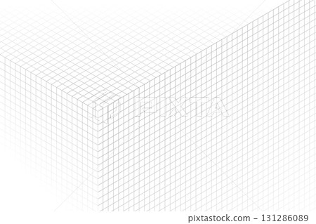geometric 3d cube grid line mesh pattern on white background 131286089