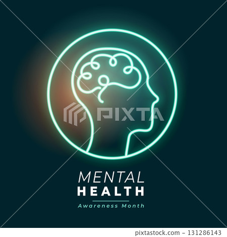 glowing neon human head mental health campaign poster 131286143