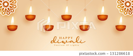 happy diwali festival of lights wallpaper with diya decor 131286618