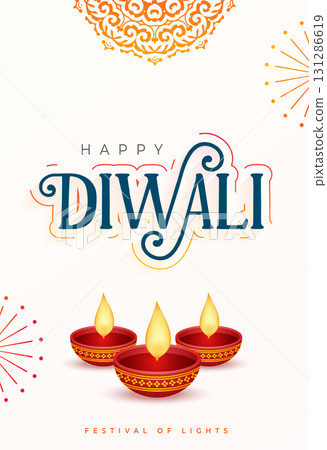 happy diwali festive of lights template with diya and rangoli 131286619