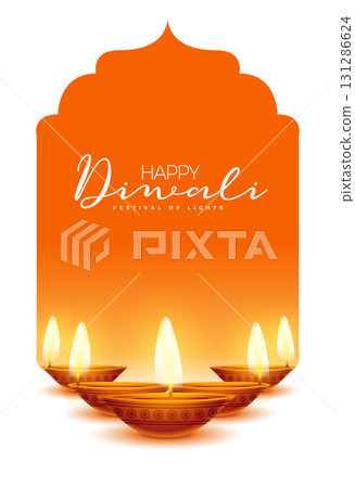 happy diwali greeting template with diyas decor 131286624