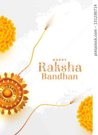 happy raksha bandhan wishes card with flower design 131286714