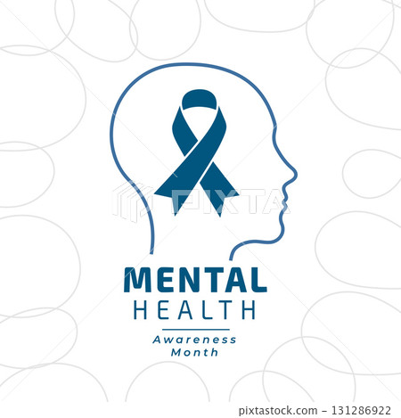 mental health care poster with human head in line art 131286922