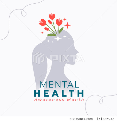 mental health wellness background with girl head 131286932