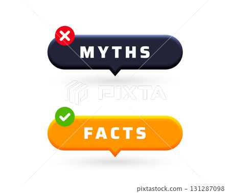 myths vs facts reality check button on white background 131287098