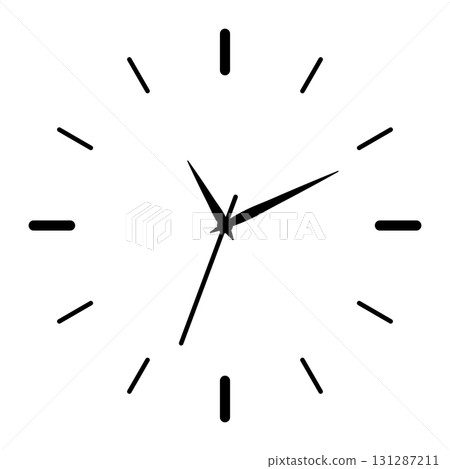 Analog clock with black hands and marks, simple line art design symbolizing time, schedule, deadline, punctuality, daily routine, lifestyle, accuracy. Minimal illustration 131287211