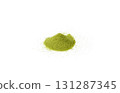 pile of green tea powder isolated on a white background 131287345