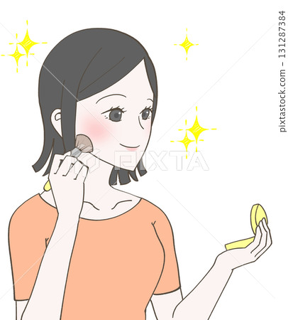 一位女士用化妝鏡化妝 一位女士用化妝鏡化妝 131287384