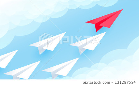paper plane flying on sky inspiring employees to achieve success 131287554