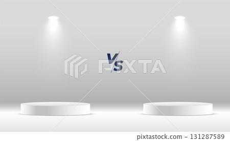 product comparison versus banner with 3d podium platform and spot light effect 131287589