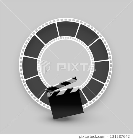 realistic film strip background with clapper board design 131287642