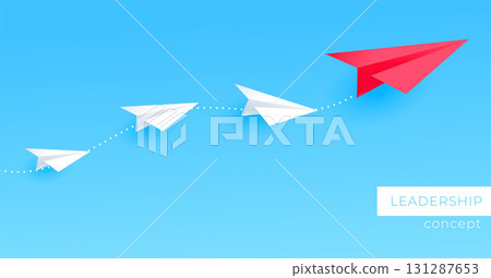 red paper plane leading with clear communication the key of success 131287653