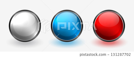 set of circular glossy round buttons in three color set of circular glossy round buttons in three color 131287702