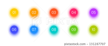 set of colorful circular bullet points on white background set of colorful circular bullet points on white background 131287707
