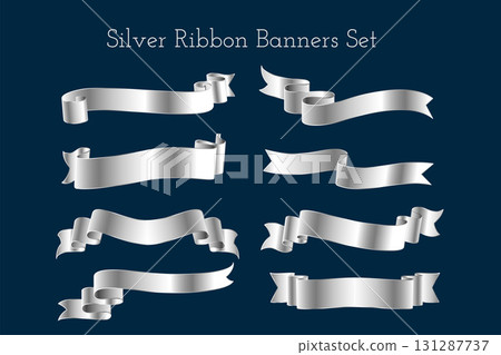 set of isolated silver ribbon band banner design 131287737