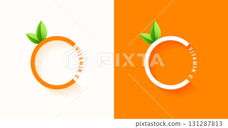 set of vitamin c vitamin c mineral logo with leaves design 131287813