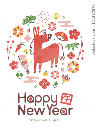 New Year's card (Year of the Horse) Horse and Japanese pattern decoration Japanese pop New Year background template 131287876