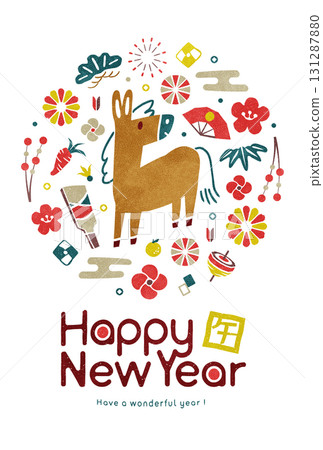 新年賀卡(馬年)馬和日式圖案裝飾日本流行新年背景模板 新年賀卡(馬年)馬和日式圖案裝飾日本流行新年背景模板 131287880