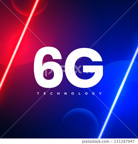 superfast 6g wireless network background with neon lines 131287947