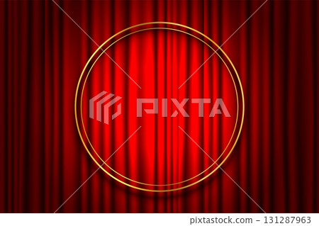 textile red curtain banner with golden round frame textile red curtain banner with golden round frame 131287963